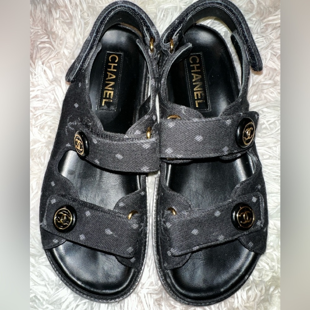 Chanel Dad Sandals CC Logo in Black Denim Size 39 - Picture 6 of 16